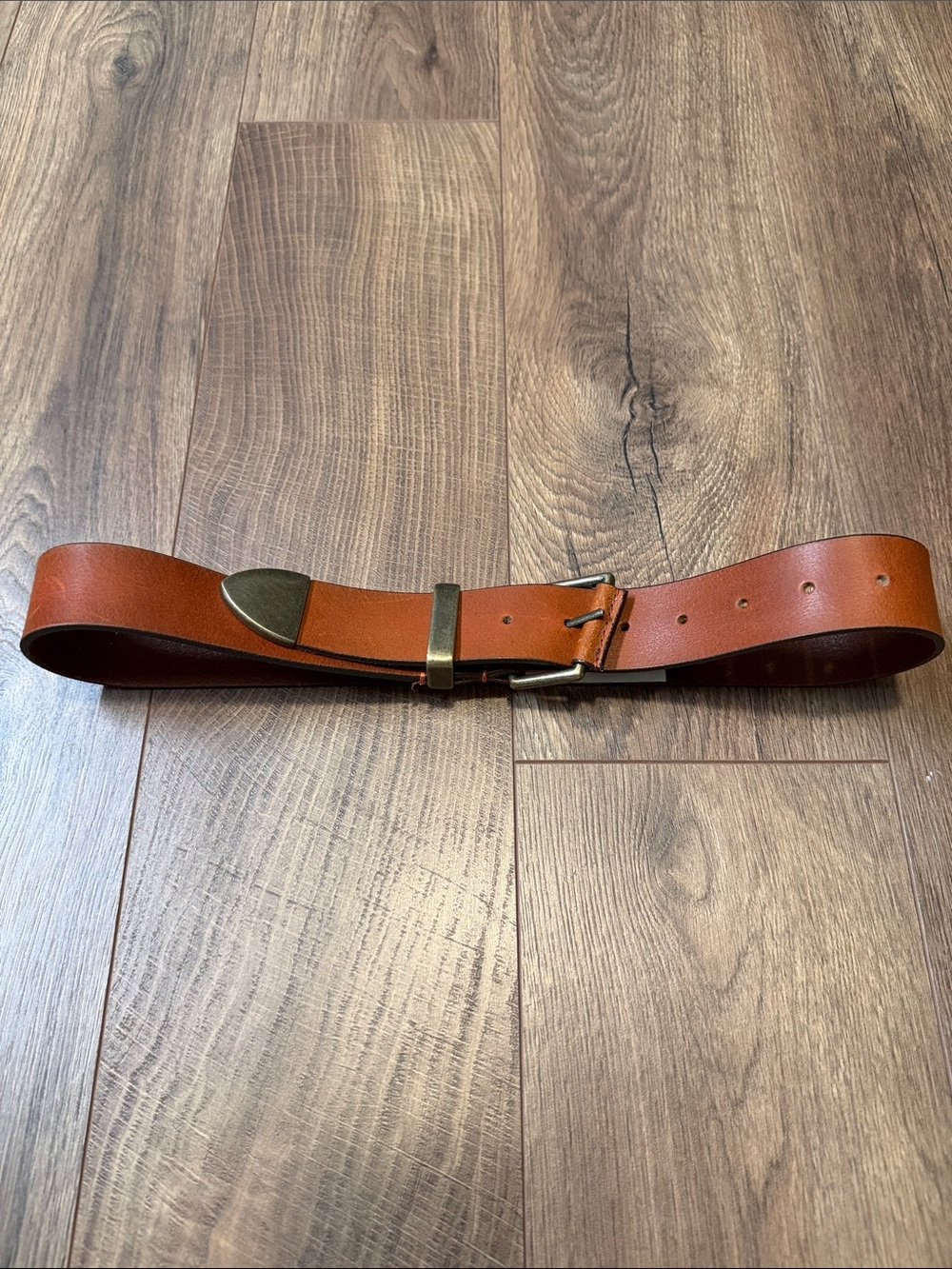 Like New Free People Cognac Leather Belt with Antiqued Brass Buckle